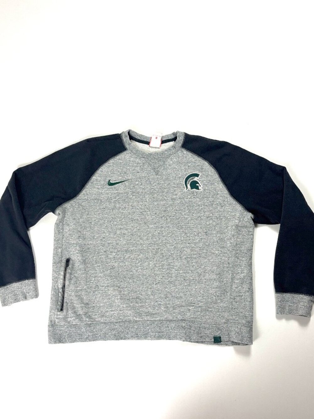 Michigan State University Nike Crewneck Sweatshirt Gray XL Zip Pocket Spartan